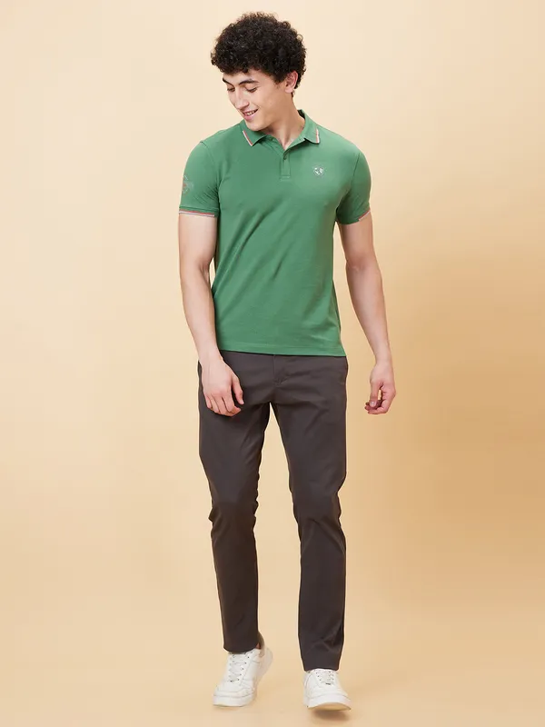 Being Human Regular Fit Men Polo Neck T-Shirts-Artichoke Green