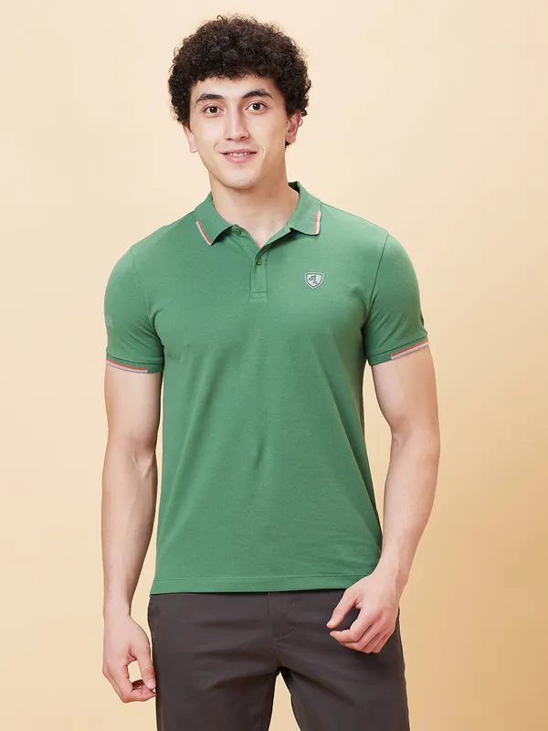 Being Human Regular Fit Men Polo Neck T-Shirts-Artichoke Green