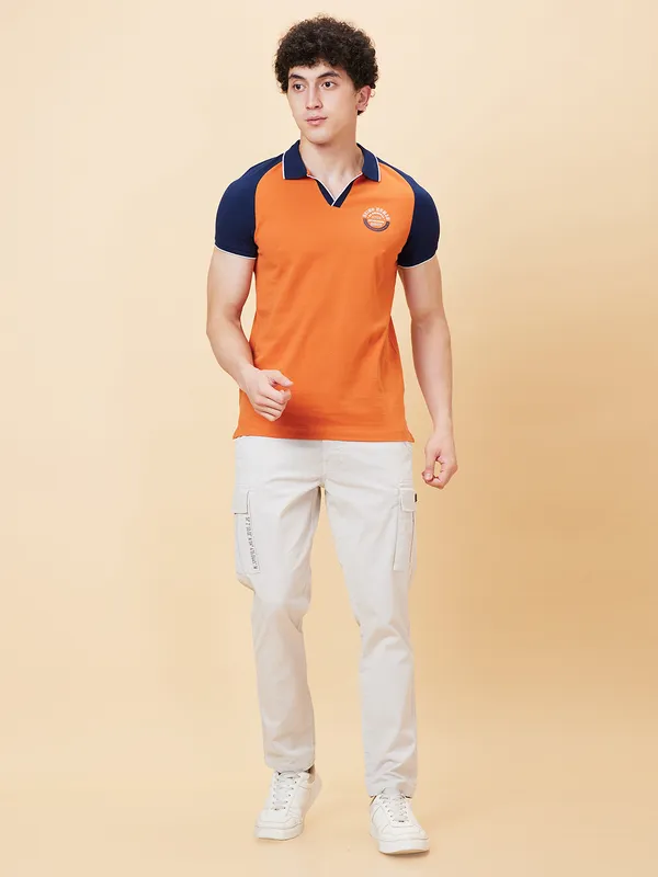 Being Human Regular Fit Men Polo Neck T-Shirts-Gold Flam