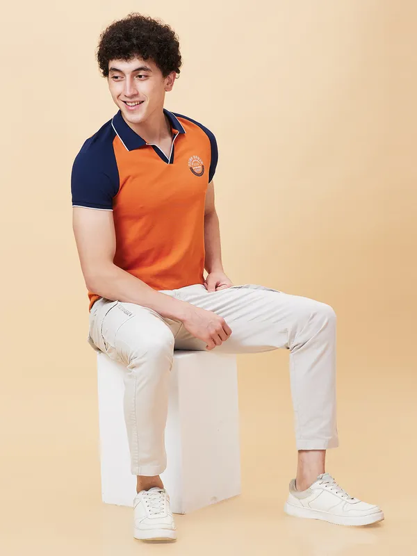 Being Human Regular Fit Men Polo Neck T-Shirts-Gold Flam