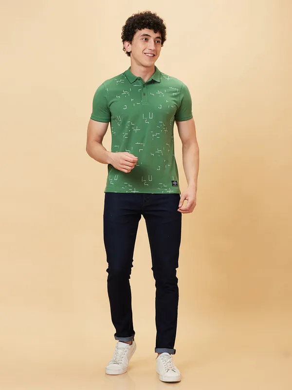 Being Human Regular Fit Men Polo Neck T-Shirts-Artichoke Green