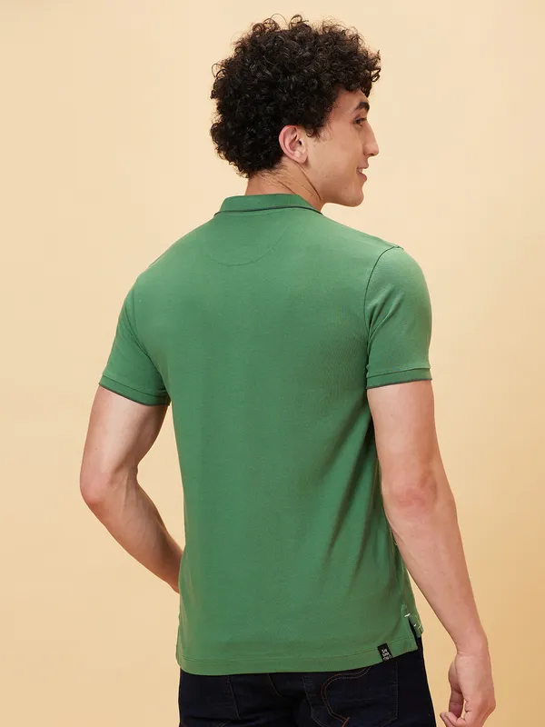 Being Human Regular Fit Men Polo Neck T-Shirts-Artichoke Green