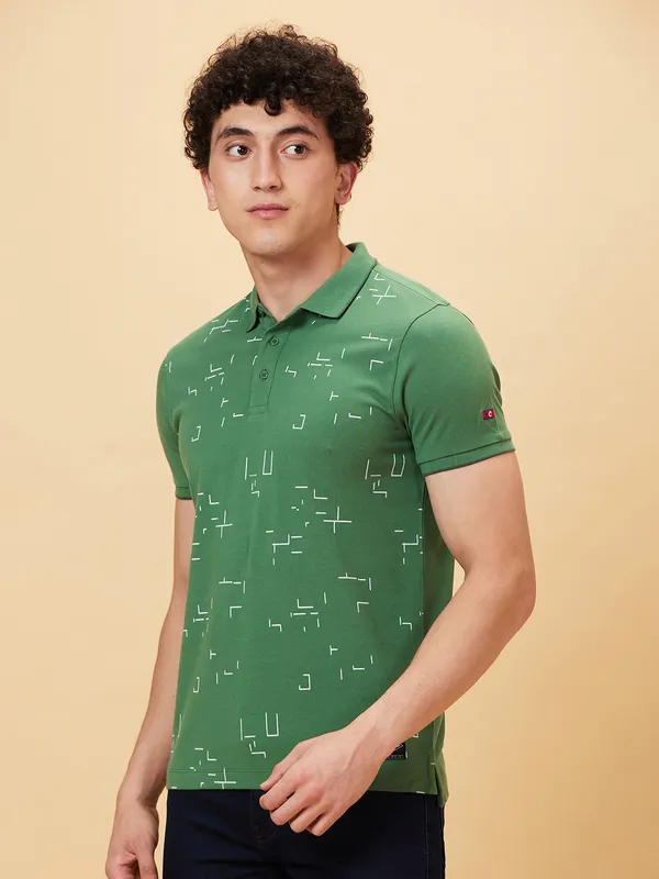 Being Human Regular Fit Men Polo Neck T-Shirts-Artichoke Green