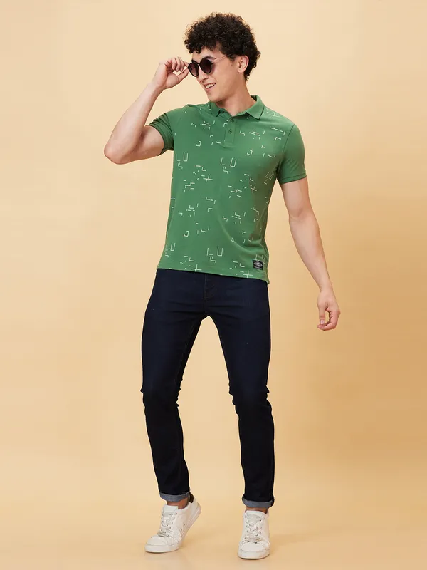 Being Human Regular Fit Men Polo Neck T-Shirts-Artichoke Green