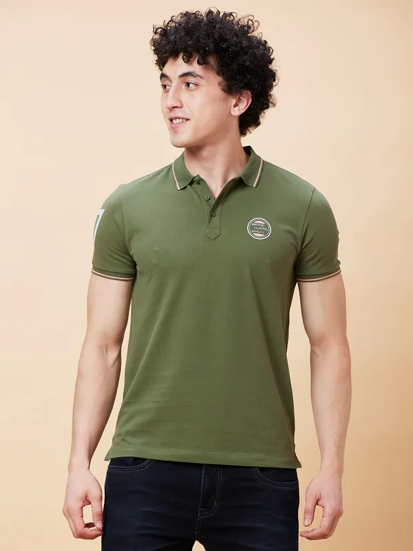 Being Human Regular Fit Men Polo Neck T-Shirts-Bronze Green