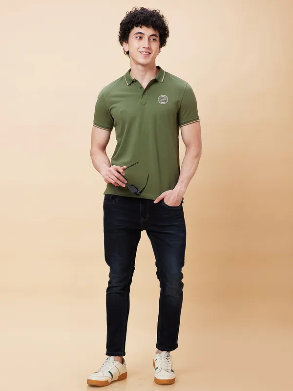 Being Human Regular Fit Men Polo Neck T-Shirts-Bronze Green