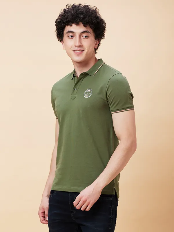 Being Human Regular Fit Men Polo Neck T-Shirts-Bronze Green