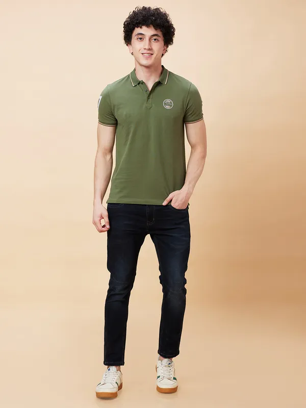 Being Human Regular Fit Men Polo Neck T-Shirts-Bronze Green