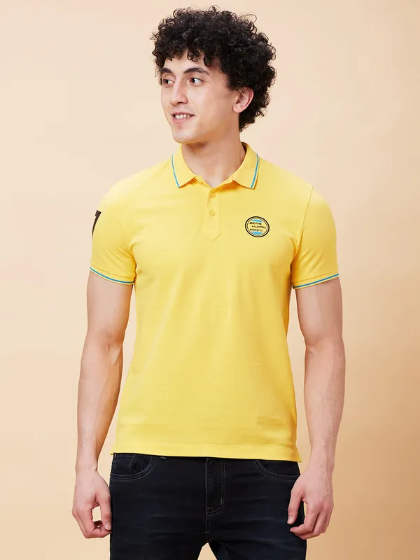 Being Human Regular Fit Men Polo Neck T-Shirts-Yellow