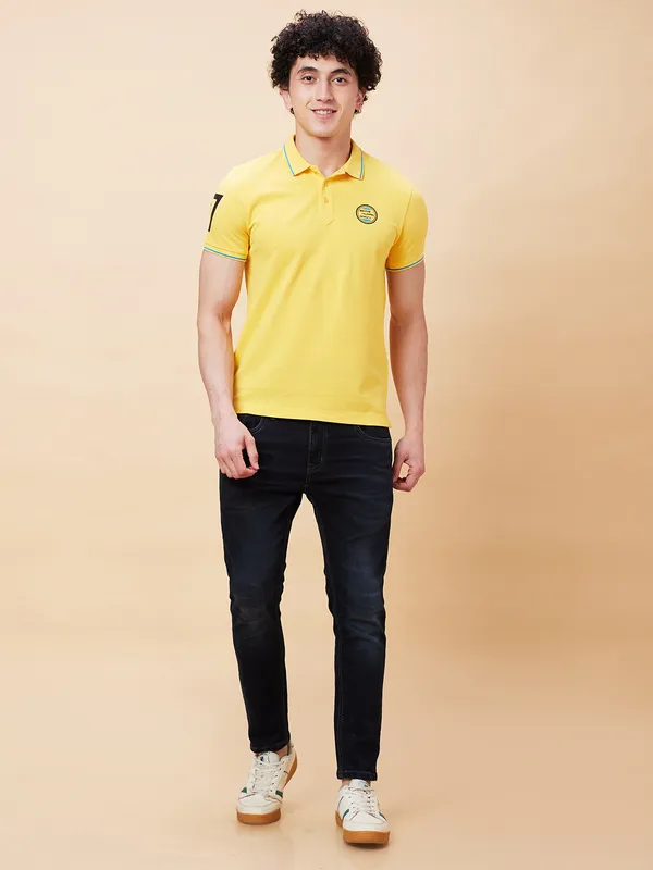 Being Human Regular Fit Men Polo Neck T-Shirts-Yellow