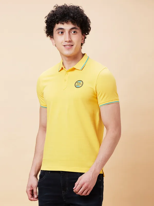 Being Human Regular Fit Men Polo Neck T-Shirts-Yellow