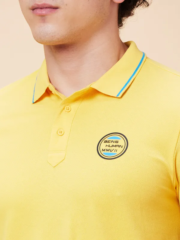 Being Human Regular Fit Men Polo Neck T-Shirts-Yellow