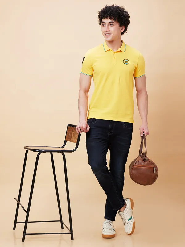 Being Human Regular Fit Men Polo Neck T-Shirts-Yellow