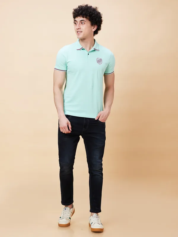 Being Human Regular Fit Men Polo Neck T-Shirts-Brook Green