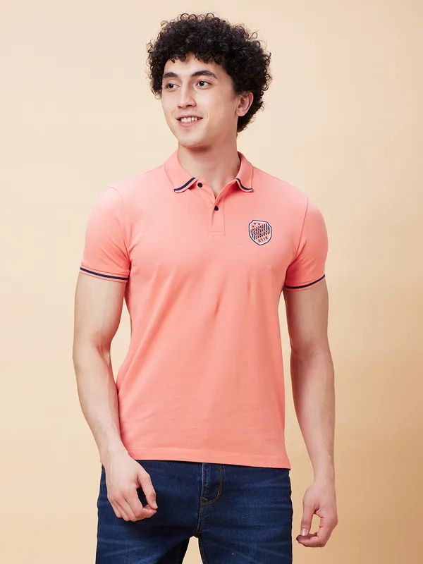 Being Human Regular Fit Men Polo Neck T-Shirts-Burnt Coral