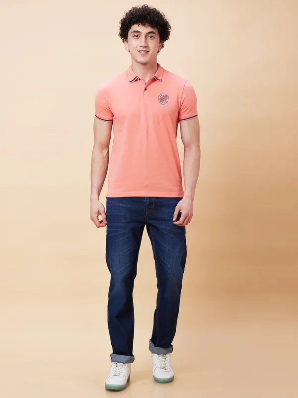 Being Human Regular Fit Men Polo Neck T-Shirts-Burnt Coral