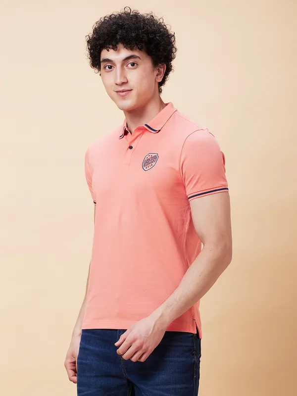 Being Human Regular Fit Men Polo Neck T-Shirts-Burnt Coral