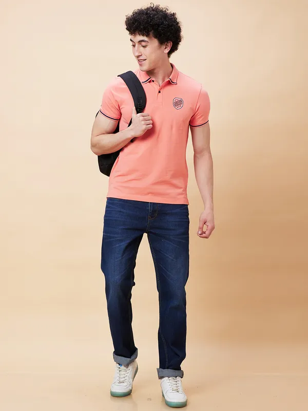 Being Human Regular Fit Men Polo Neck T-Shirts-Burnt Coral