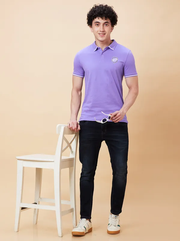 Being Human Regular Fit Men Polo Neck T-Shirts-Dahalia Purple