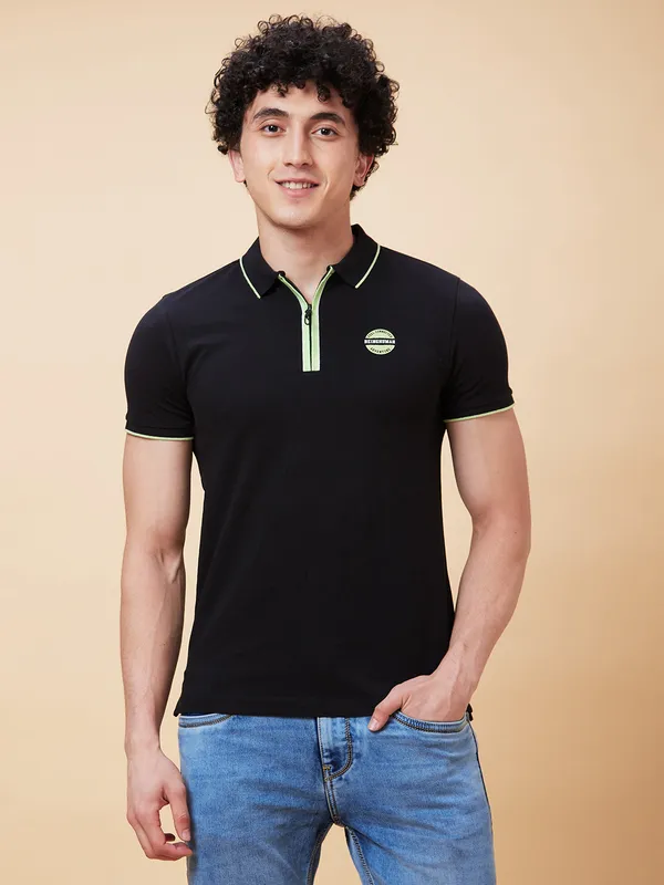 Being Human Regular Fit Men Polo Neck T-Shirts-Black