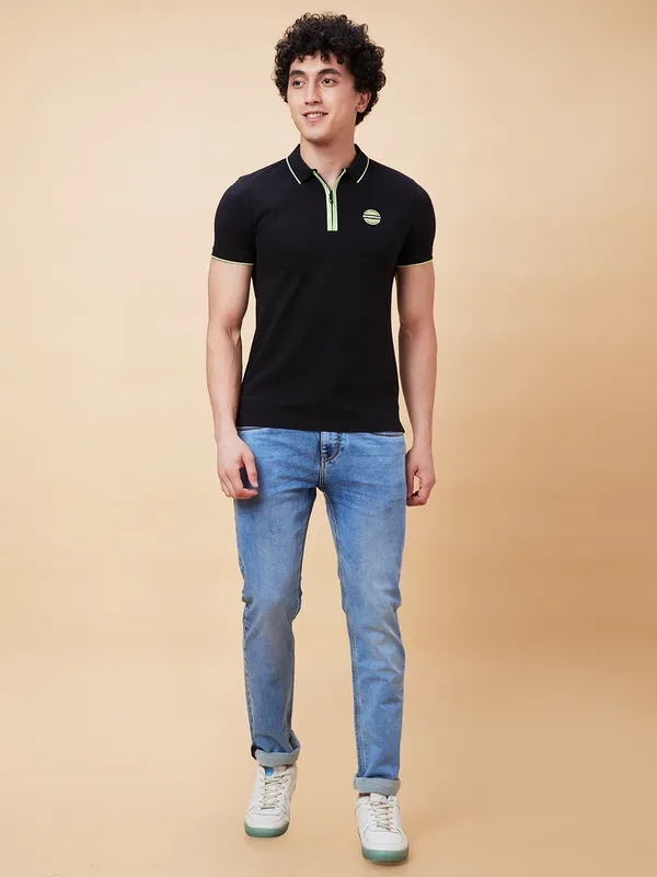 Being Human Regular Fit Men Polo Neck T-Shirts-Black