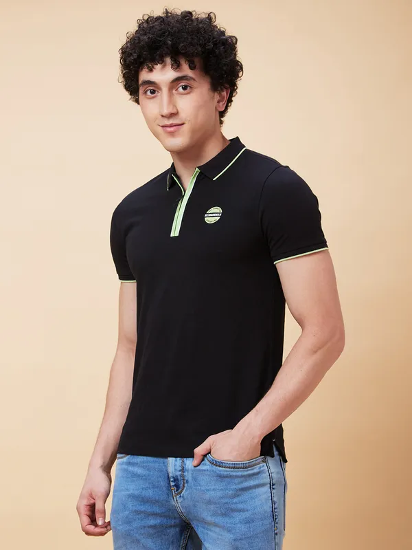 Being Human Regular Fit Men Polo Neck T-Shirts-Black