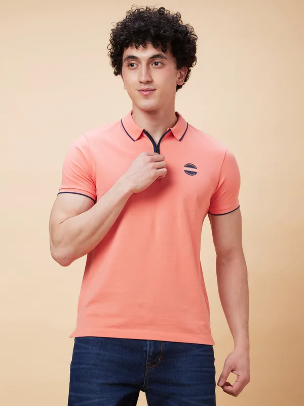 Being Human Regular Fit Men Polo Neck T-Shirts-Burnt Coral