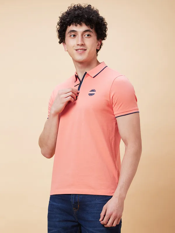 Being Human Regular Fit Men Polo Neck T-Shirts-Burnt Coral