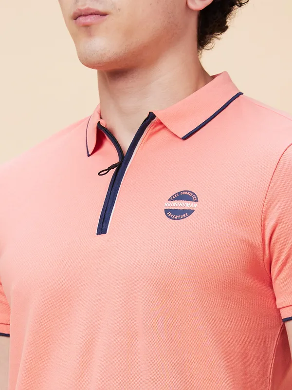 Being Human Regular Fit Men Polo Neck T-Shirts-Burnt Coral