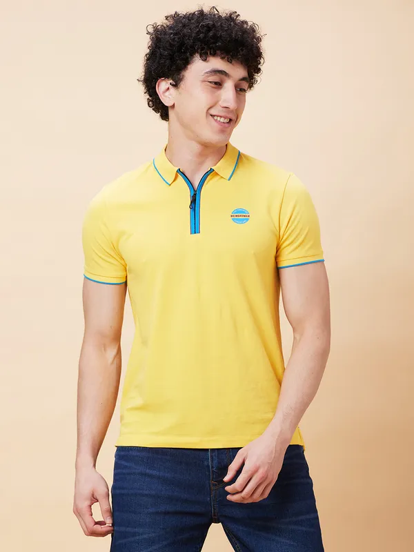 Being Human Regular Fit Men Polo Neck T-Shirts-Yellow