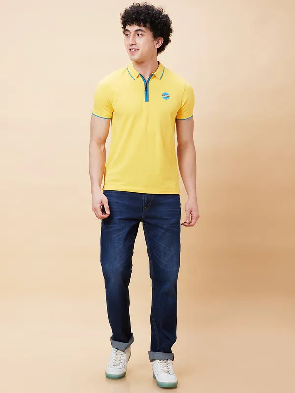 Being Human Regular Fit Men Polo Neck T-Shirts-Yellow