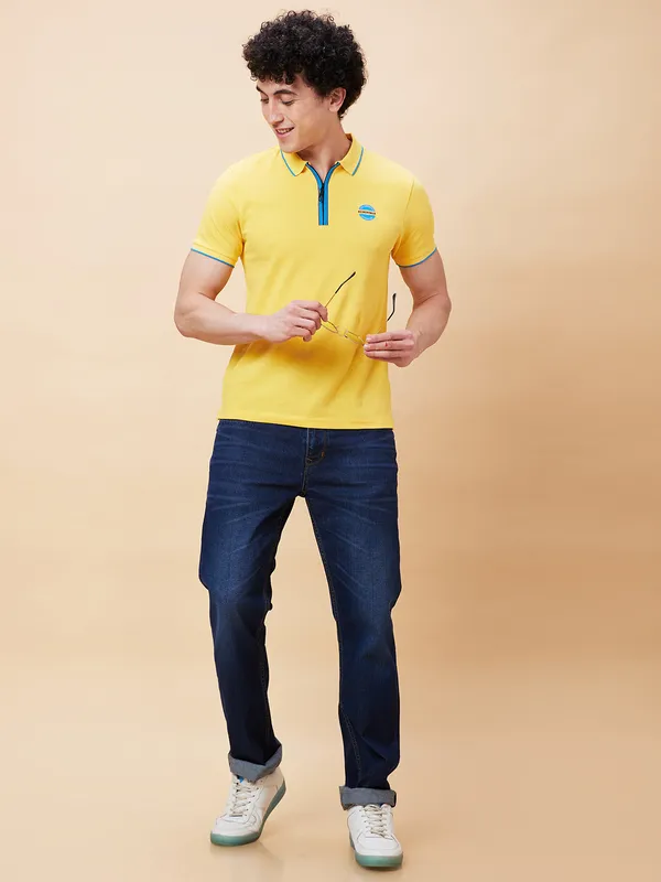 Being Human Regular Fit Men Polo Neck T-Shirts-Yellow