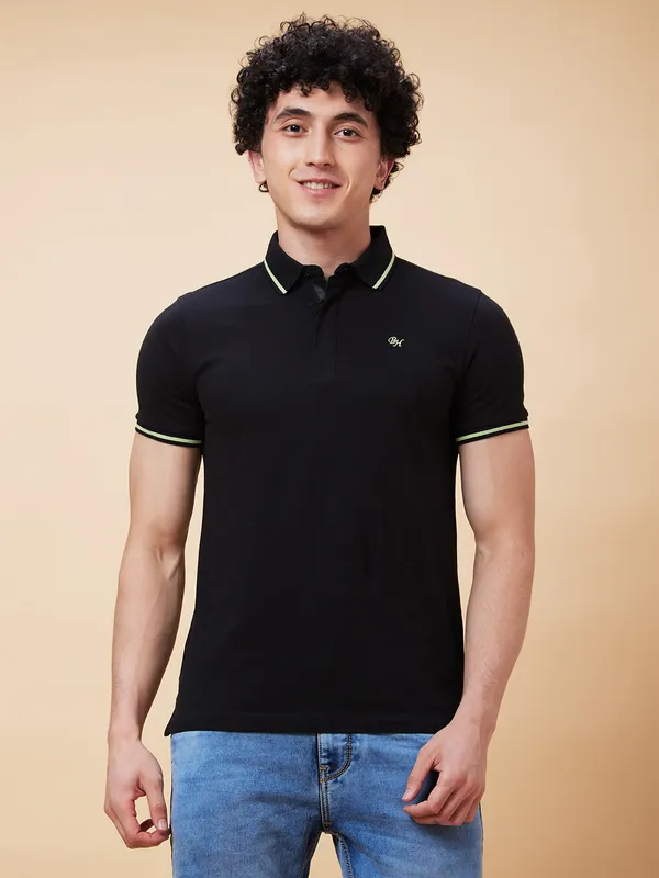 Being Human Regular Fit Men Polo Neck T-Shirts-Black