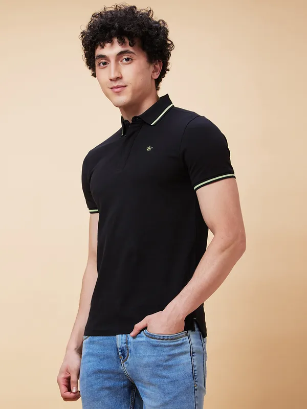 Being Human Regular Fit Men Polo Neck T-Shirts-Black