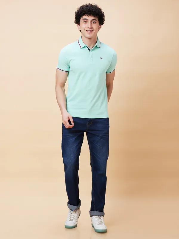 Being Human Regular Fit Men Polo Neck T-Shirts-Brook Green