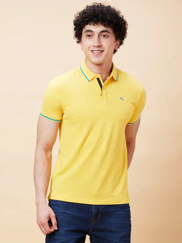 Being Human Regular Fit Men Polo Neck T-Shirts-Yellow