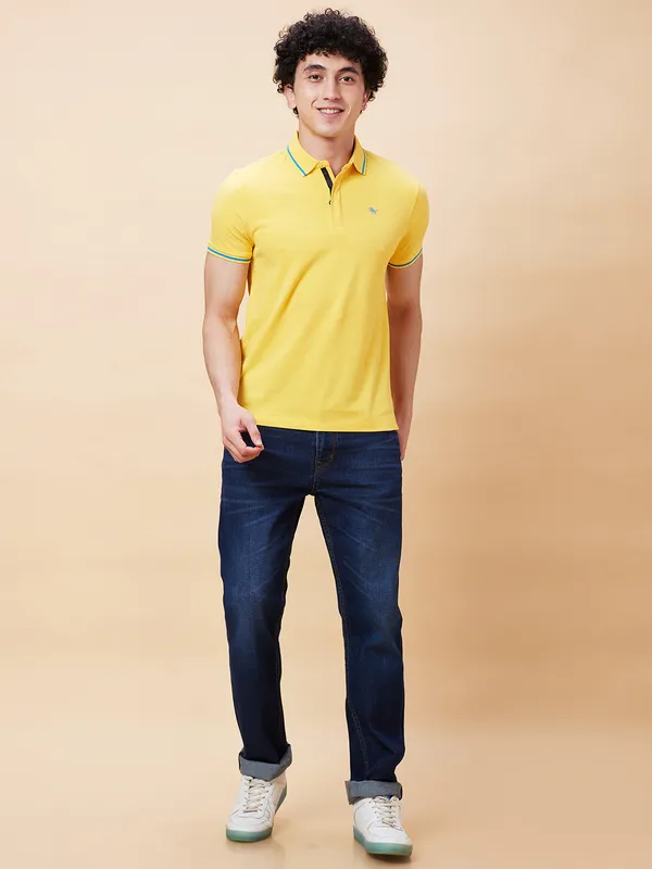 Being Human Regular Fit Men Polo Neck T-Shirts-Yellow