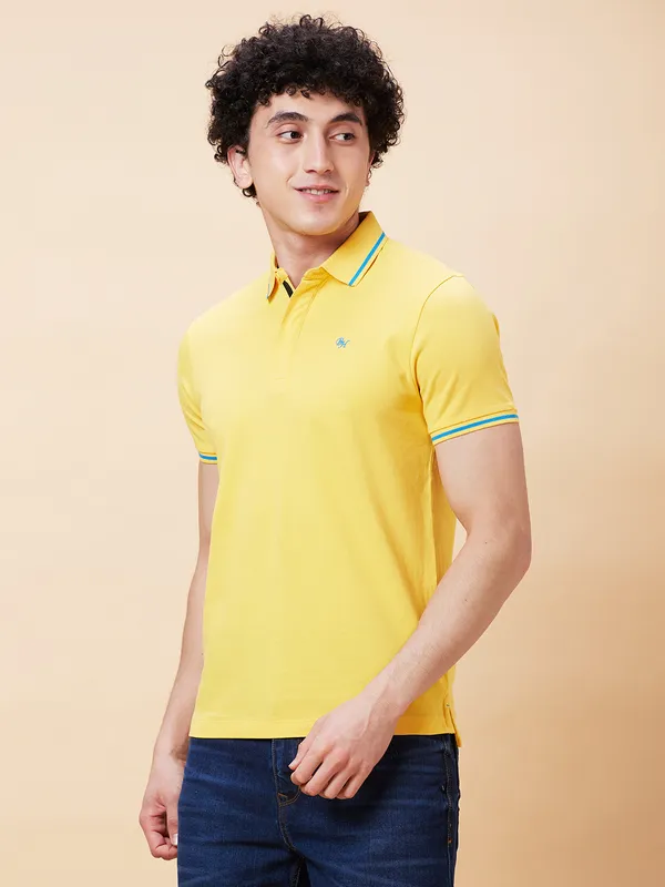 Being Human Regular Fit Men Polo Neck T-Shirts-Yellow