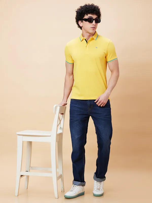 Being Human Regular Fit Men Polo Neck T-Shirts-Yellow