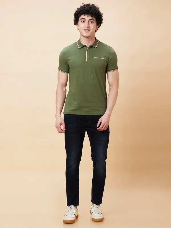 Being Human Regular Fit Men Polo Neck T-Shirts-Bronze Green