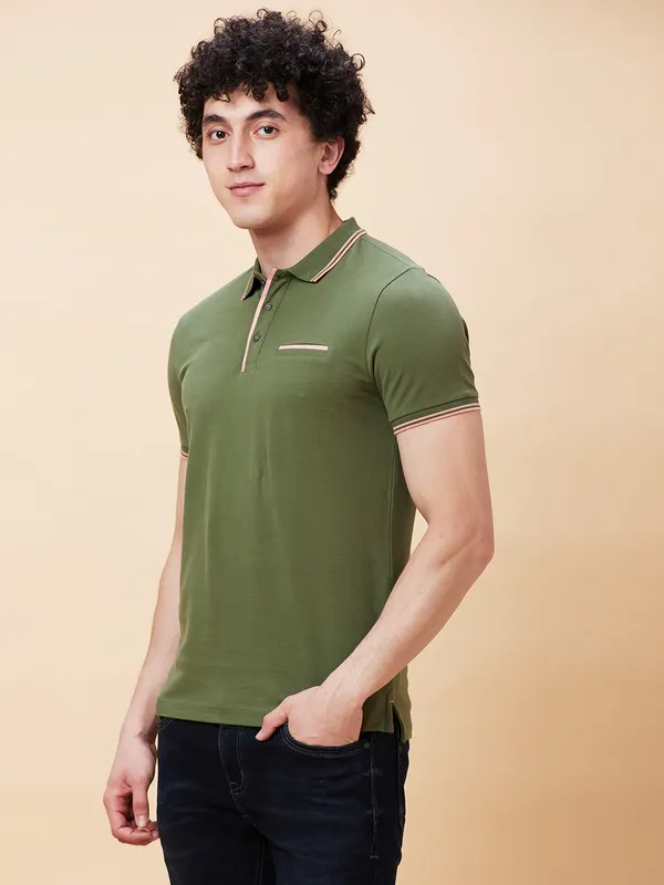 Being Human Regular Fit Men Polo Neck T-Shirts-Bronze Green