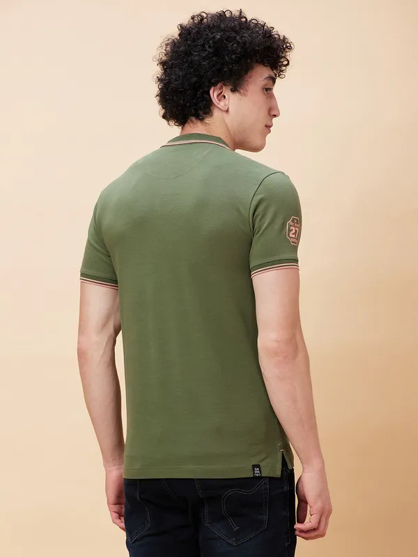 Being Human Regular Fit Men Polo Neck T-Shirts-Bronze Green