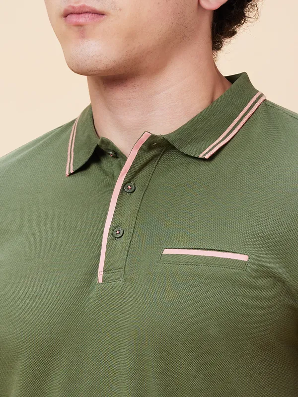 Being Human Regular Fit Men Polo Neck T-Shirts-Bronze Green