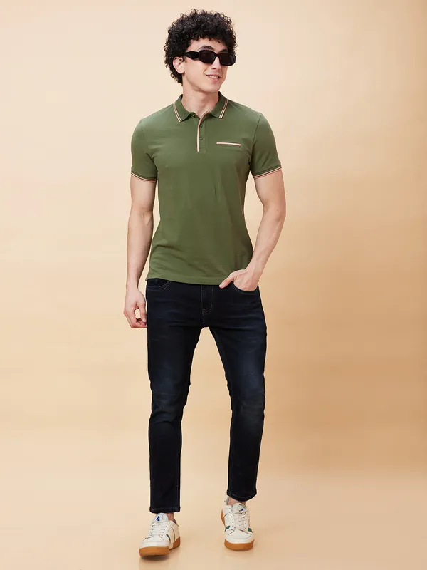 Being Human Regular Fit Men Polo Neck T-Shirts-Bronze Green