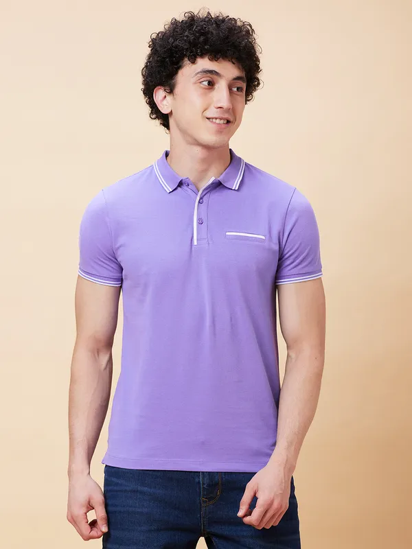 Being Human Regular Fit Men Polo Neck T-Shirts-Dahalia Purple