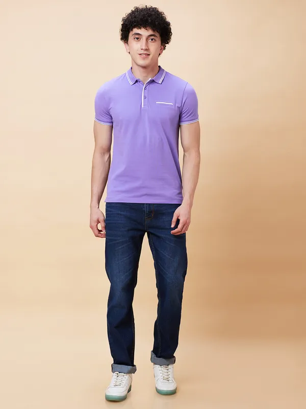 Being Human Regular Fit Men Polo Neck T-Shirts-Dahalia Purple