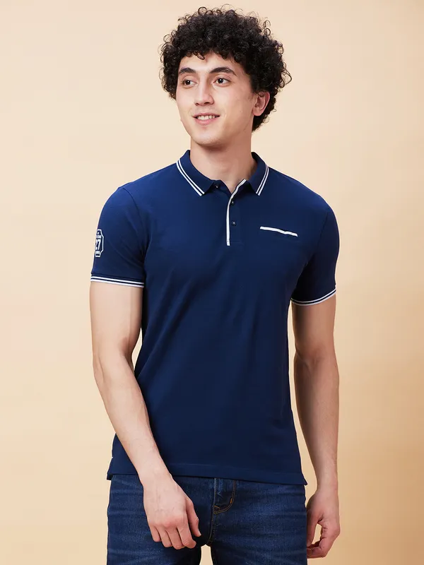 Being Human Regular Fit Men Polo Neck T-Shirts-Navy