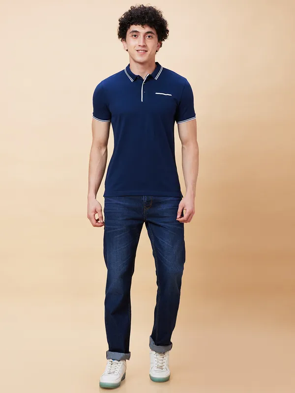 Being Human Regular Fit Men Polo Neck T-Shirts-Navy