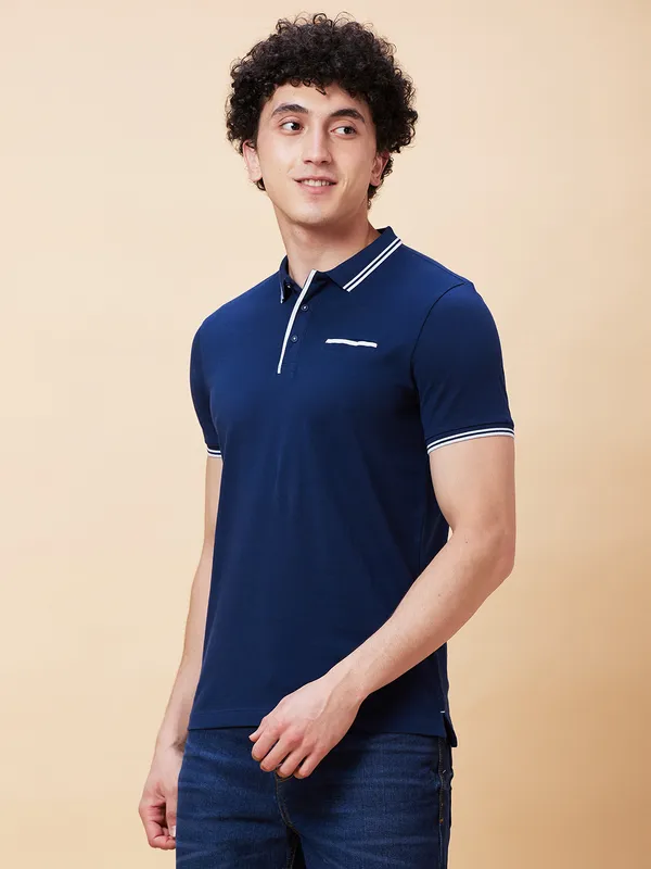 Being Human Regular Fit Men Polo Neck T-Shirts-Navy