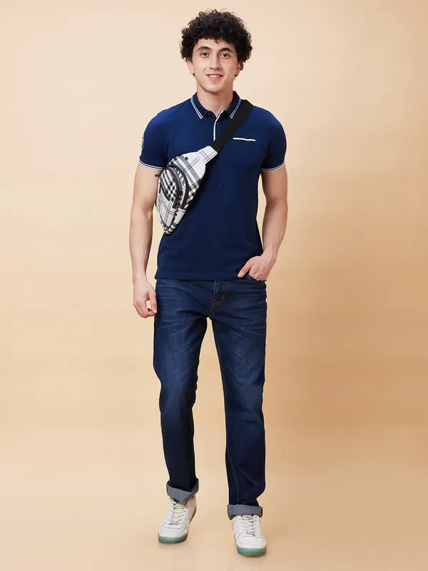 Being Human Regular Fit Men Polo Neck T-Shirts-Navy